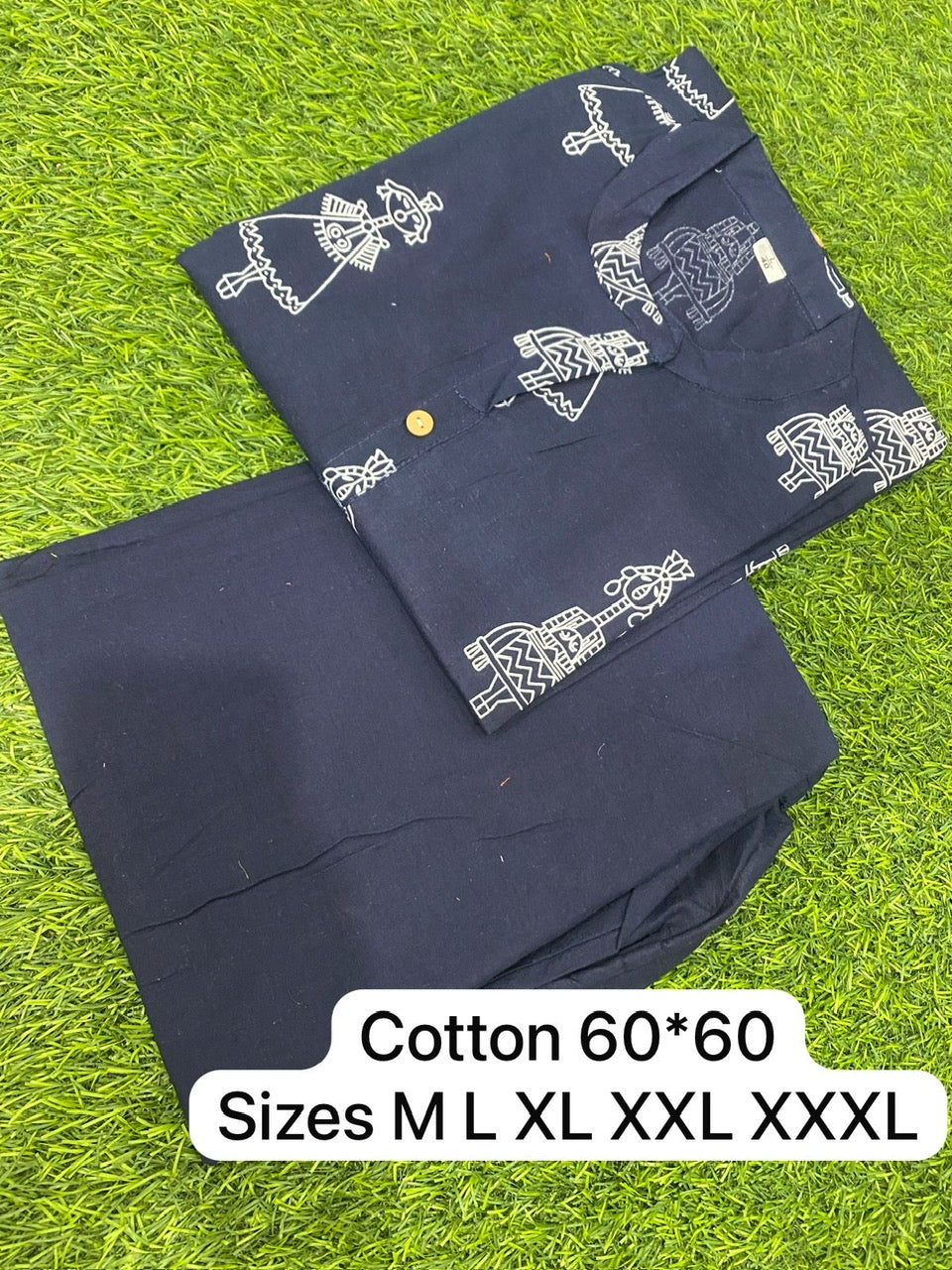 Navy Blue Printed Cotton Kurti Plazoo Set