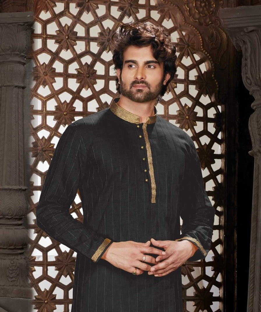 Solid Linen Silk Men's Kurta Pajama Set