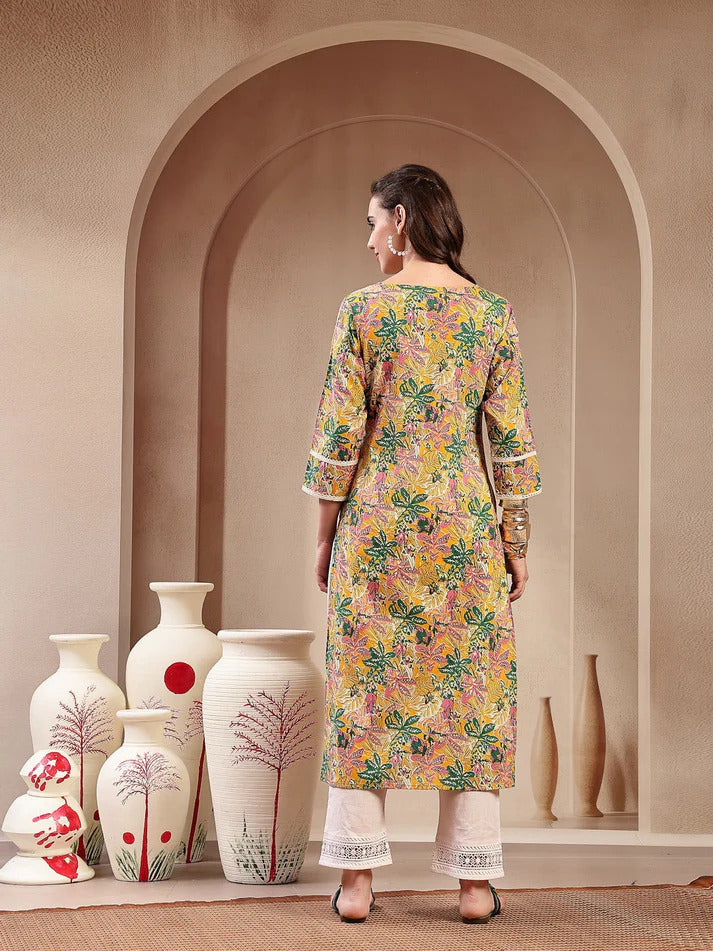 Printed cotton kurtitop with lace datailing(Top Only)