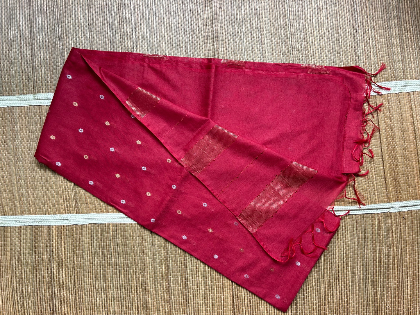 Tusser Mulberry Silk Handloom Saree with Silver & Gold Zari weave