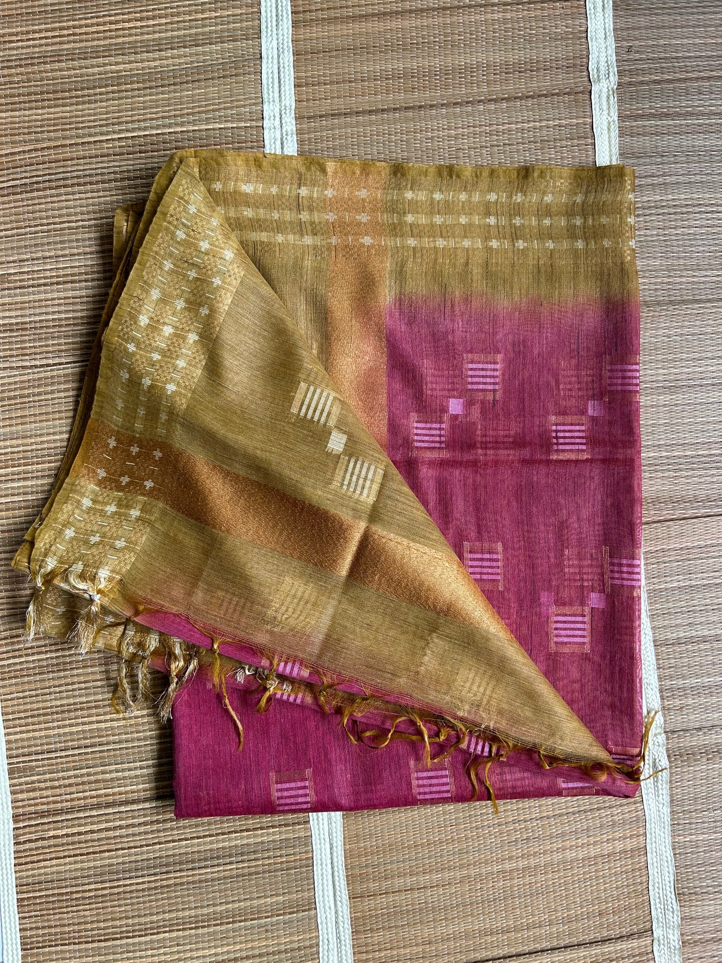 Mauve & Olive Tussar Munga Silk Saree