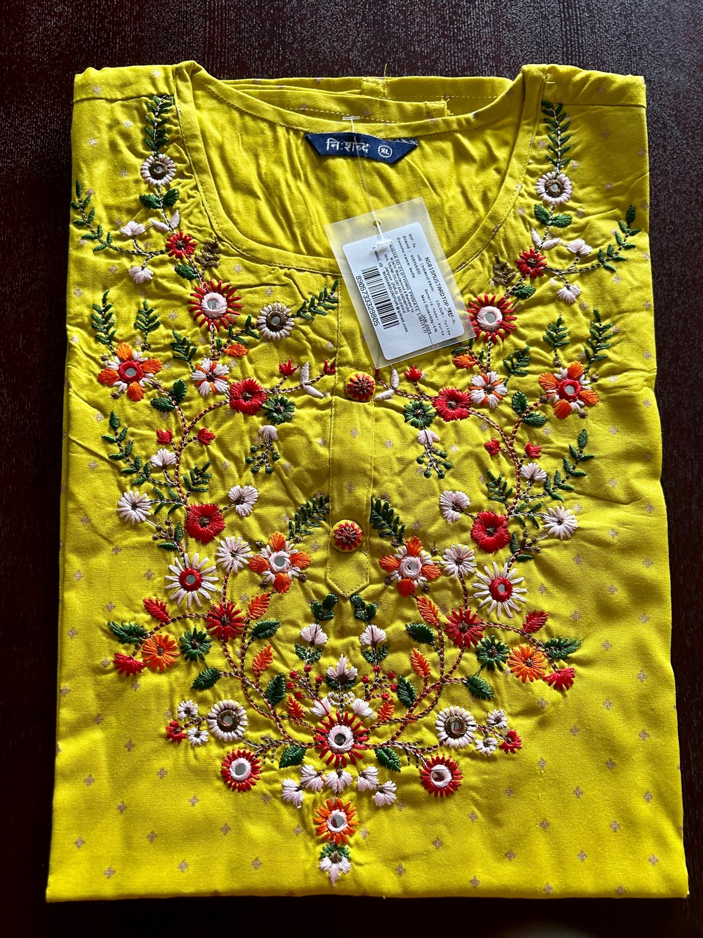 Mustard Yellow Yoke embroidered Rayon short kurti Top