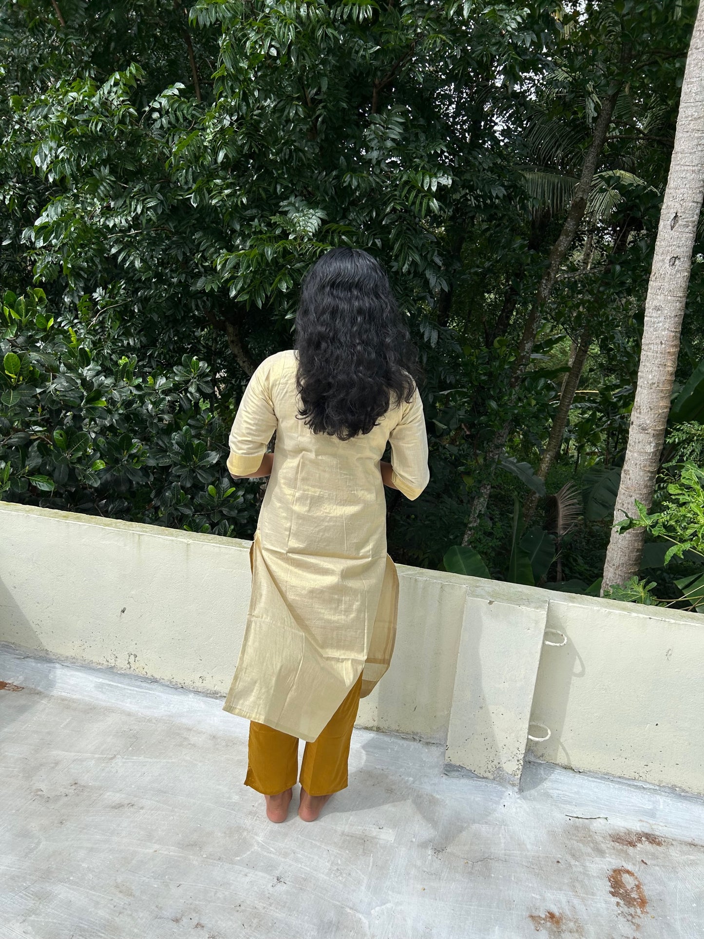 Kerala Tissue Cotton Kurti Top with Sugar beads embroidery & Zari Border(Top Only)