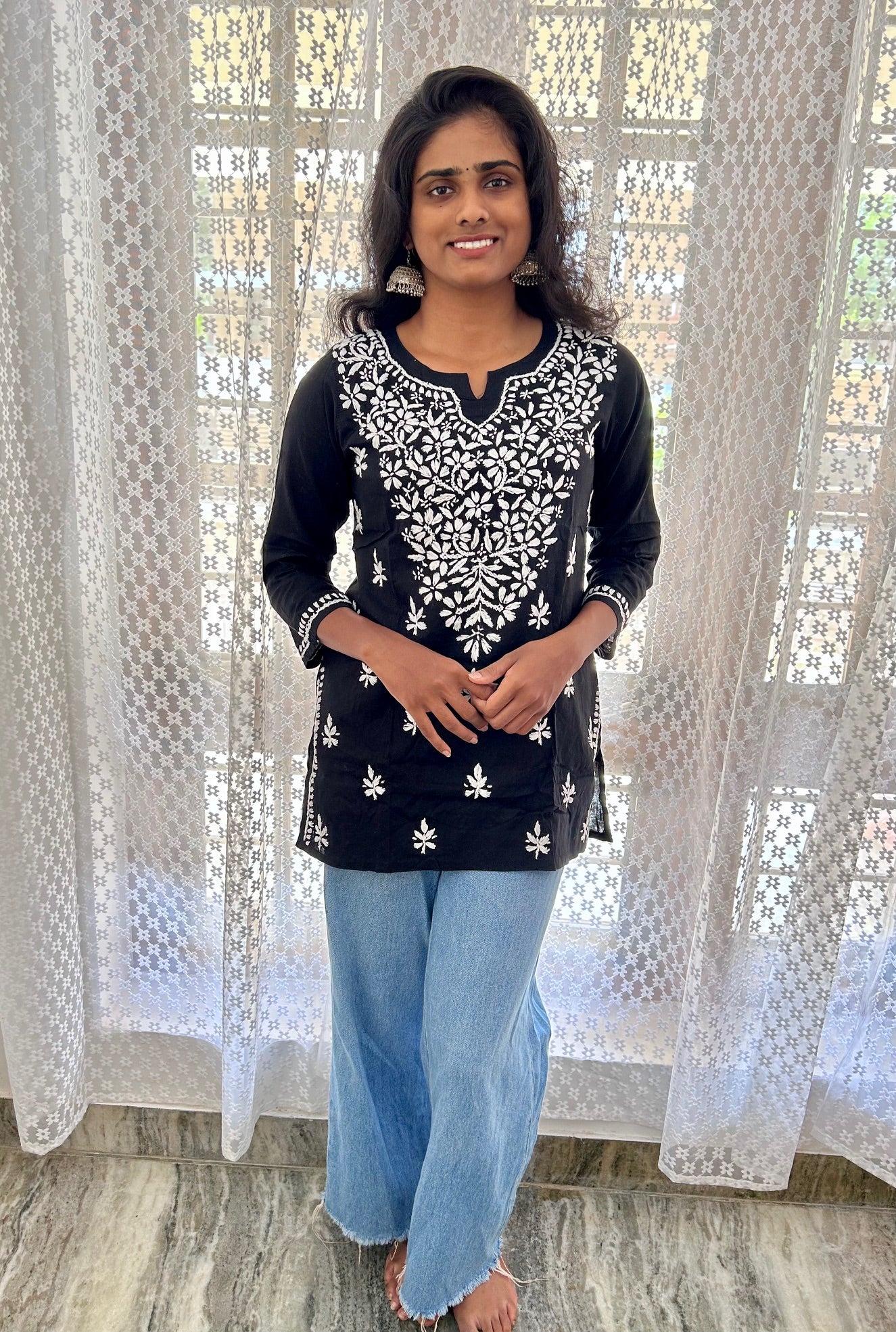 Pure cotton Lakhnavi Chikankari Short Kurti Top