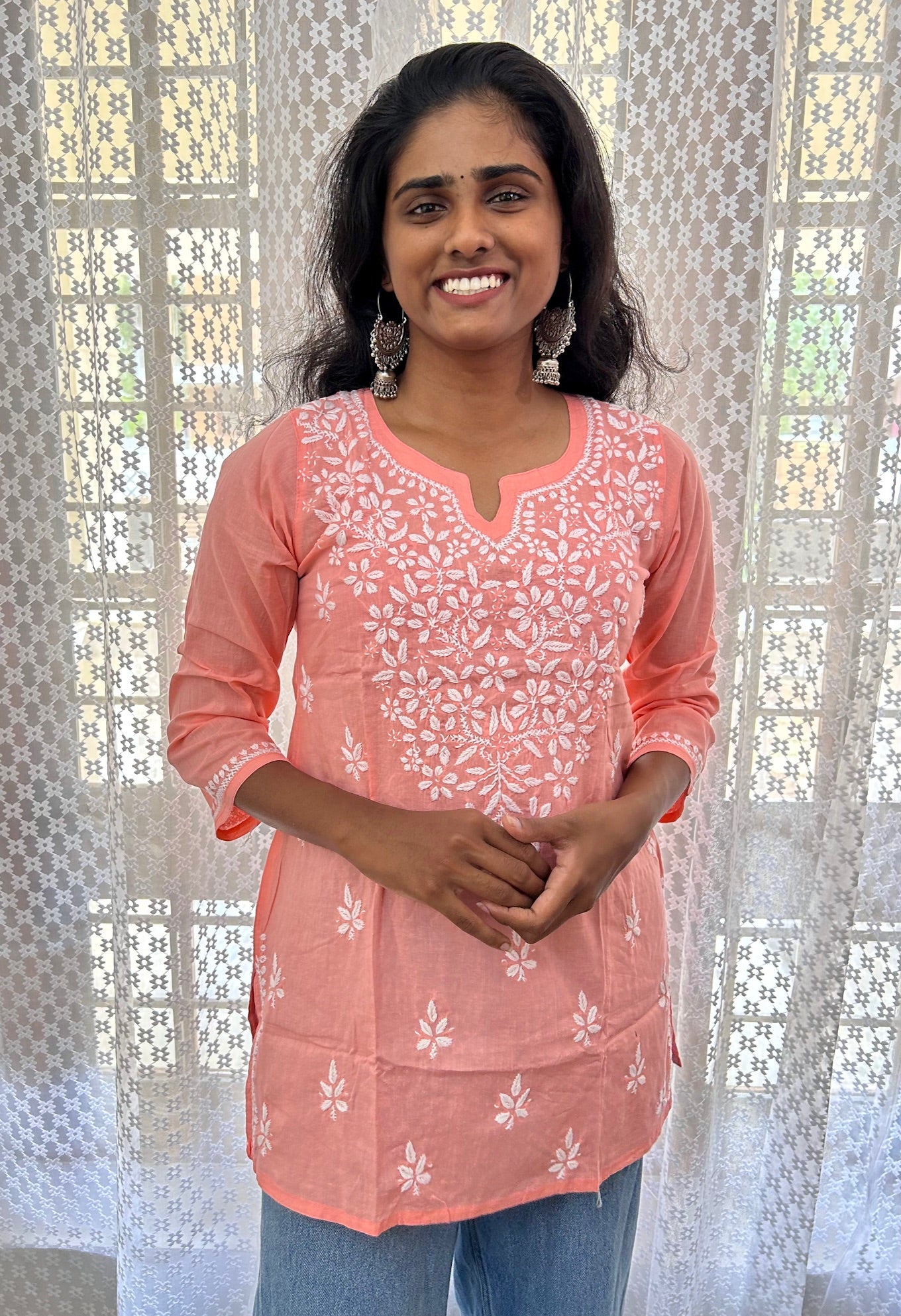 Pure cotton Lakhnavi Chikankari Short Kurti Top