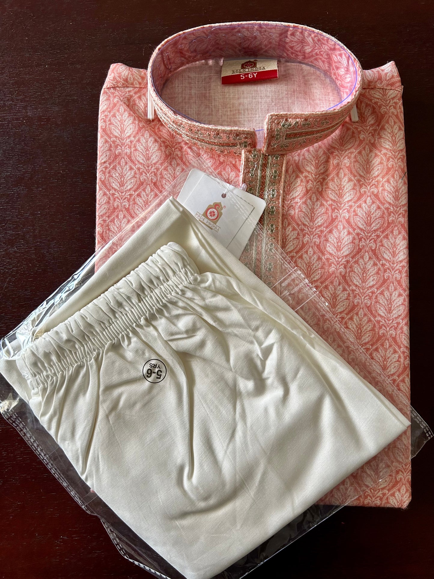 Peach Cotton Kurta Pajama Set For Boys