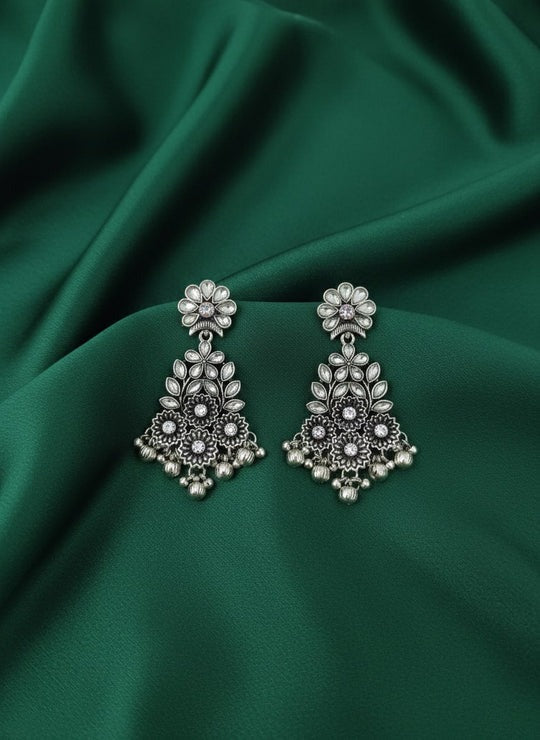 German Silver Drop Earrings with Beads & Stones