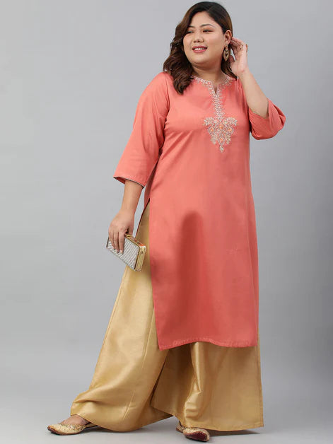 Poly Silk Kurti Top with Embroidery work (Top Only)