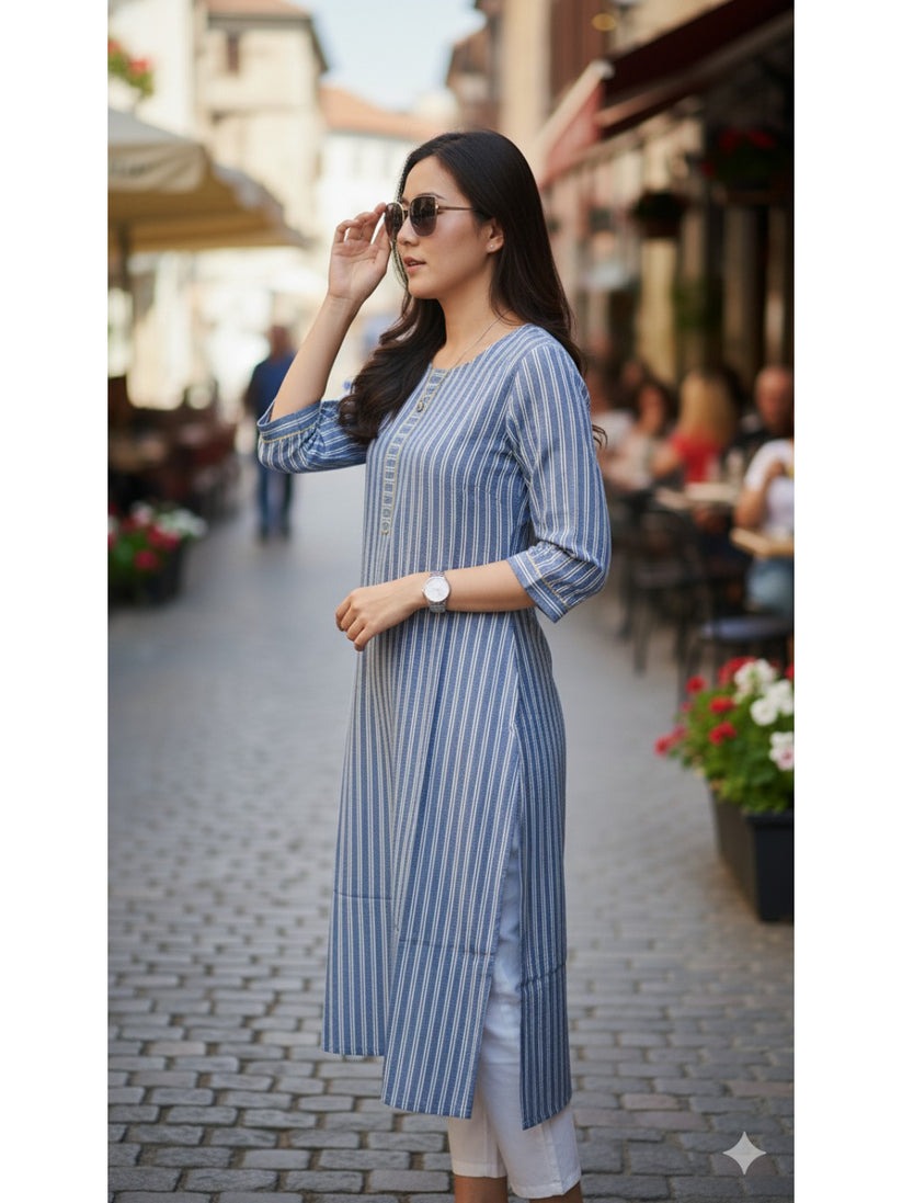 Pure Cotton Vertical Striped Kurti top ( Top only)