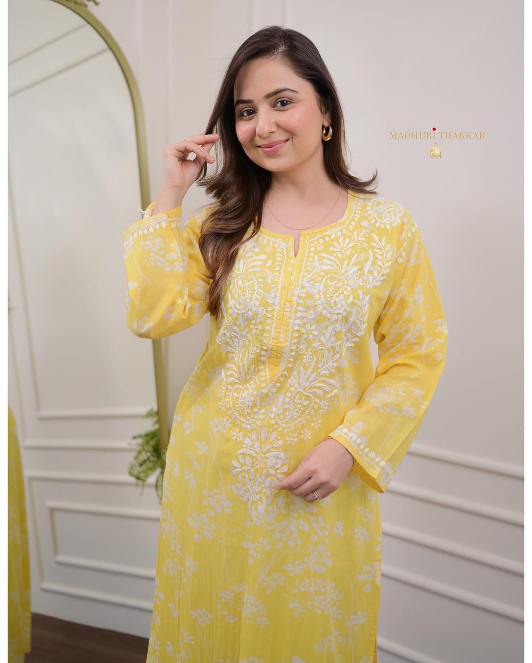 Yellow & White Chikankari Kurta And Palazzo Set