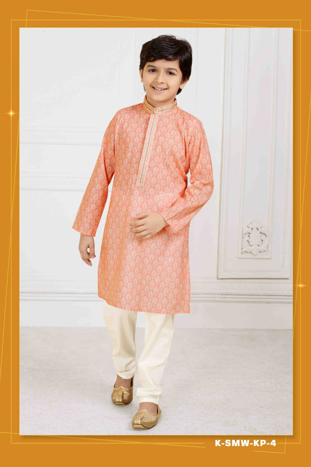 Peach Cotton Kurta Pajama Set For Boys
