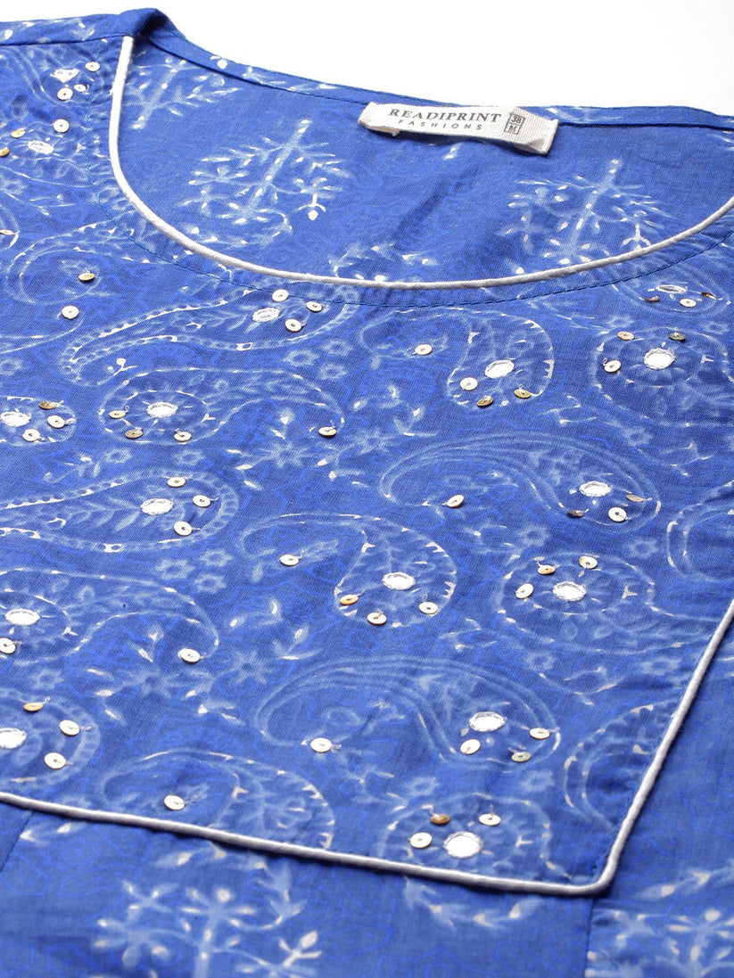 Blue Printed Kurta Palazzo Set with Dupatta