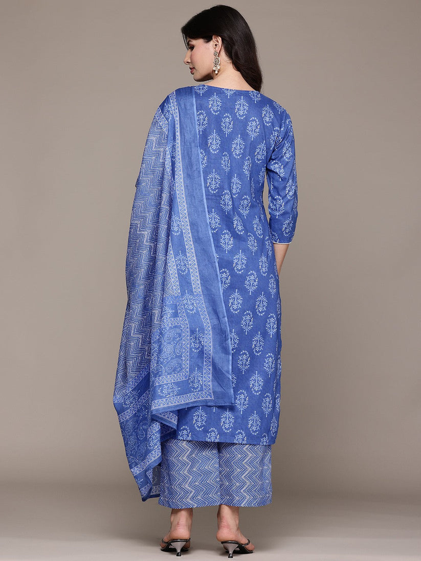 Blue Printed Kurta Palazzo Set with Dupatta