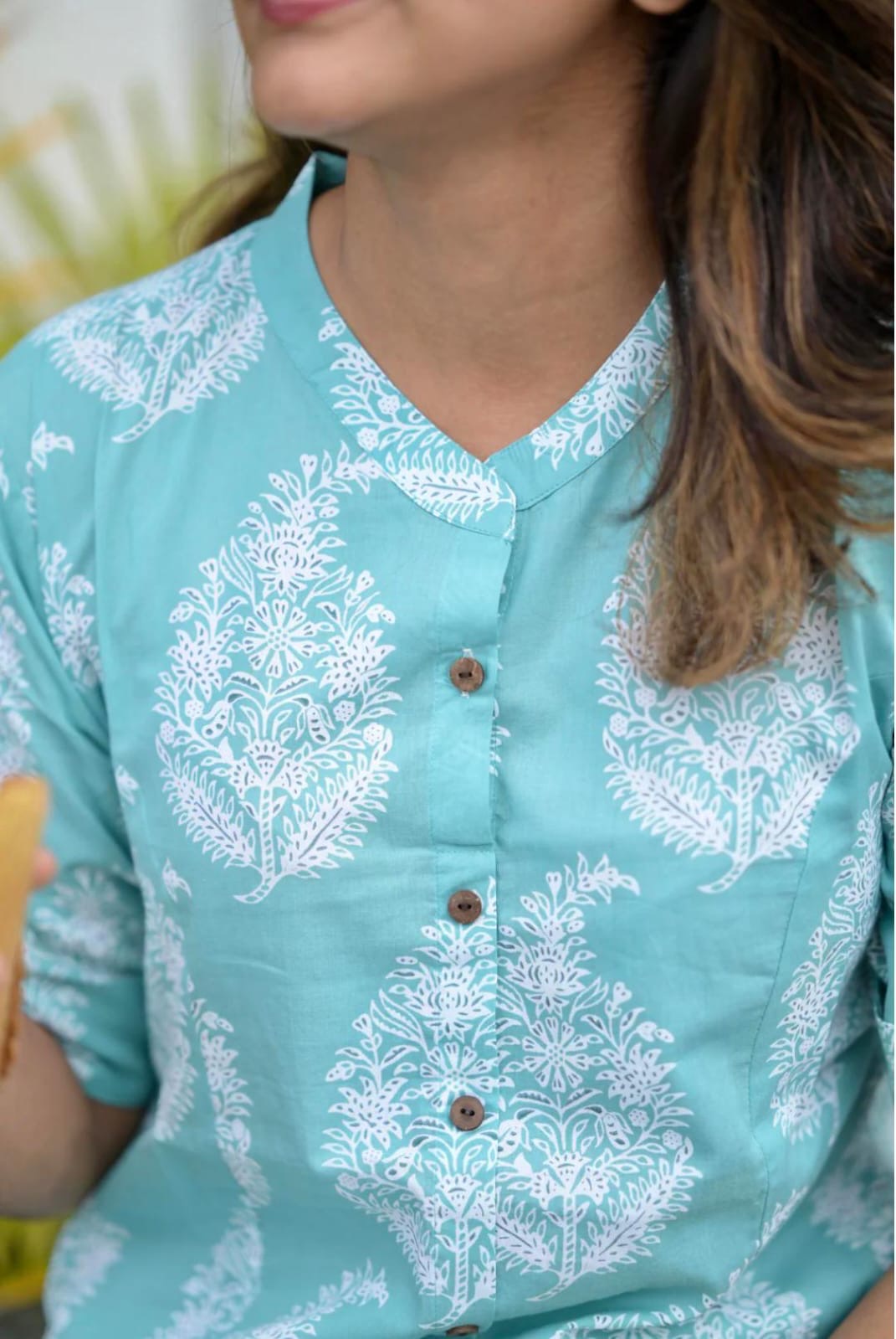 Turquoise Floral Printed Cotton Co-Ord Set