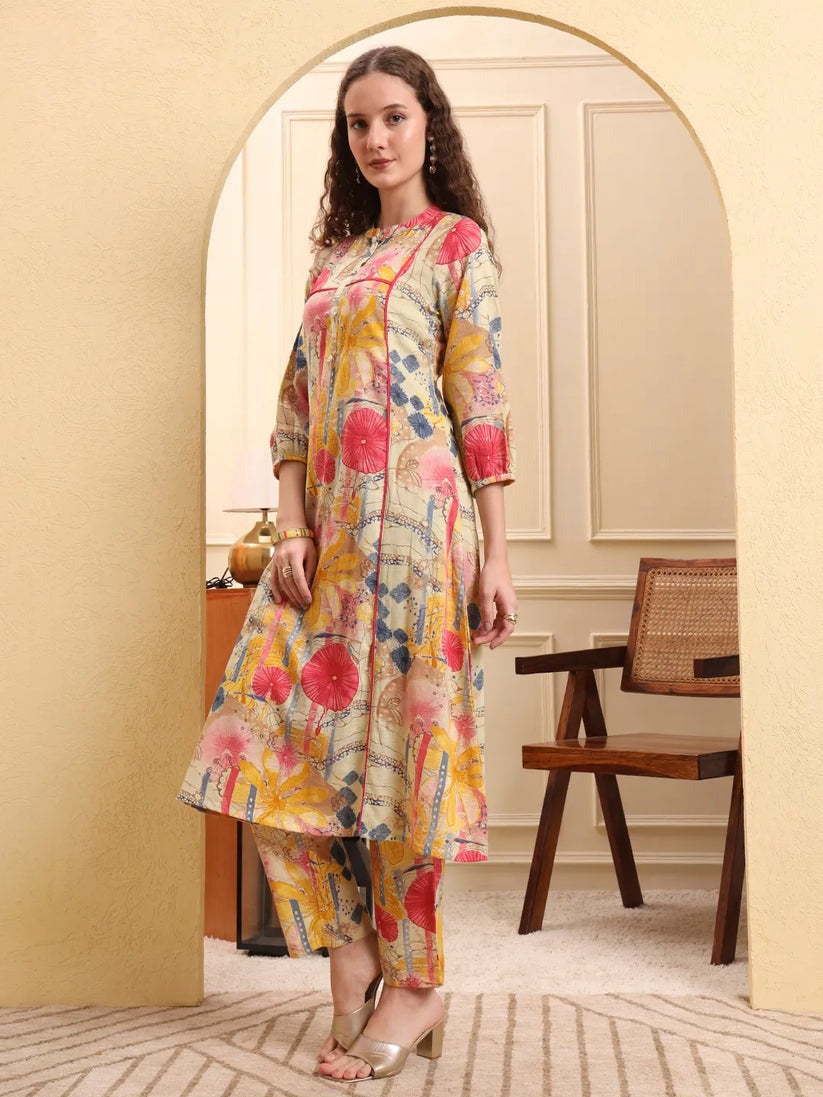 Multi Color Floral Printed Linen Cotton Co-Ord Set