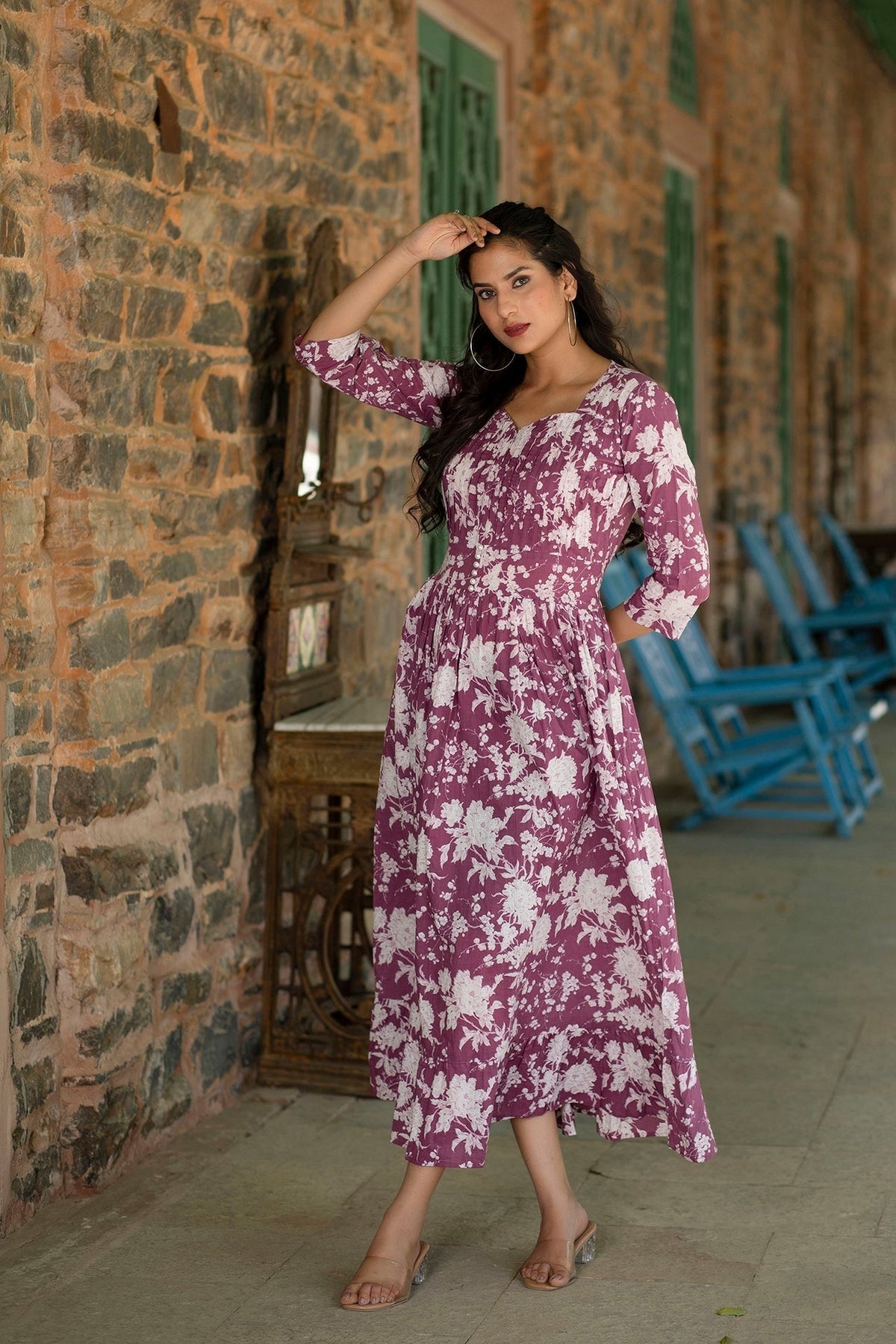 Mauve Floral printed Cotton Dress nate life Mauve Floral printed Cotton Dress nate life