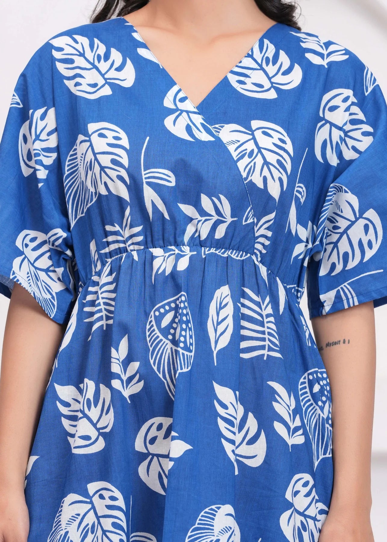 Blue tropical printed Cotton Dress