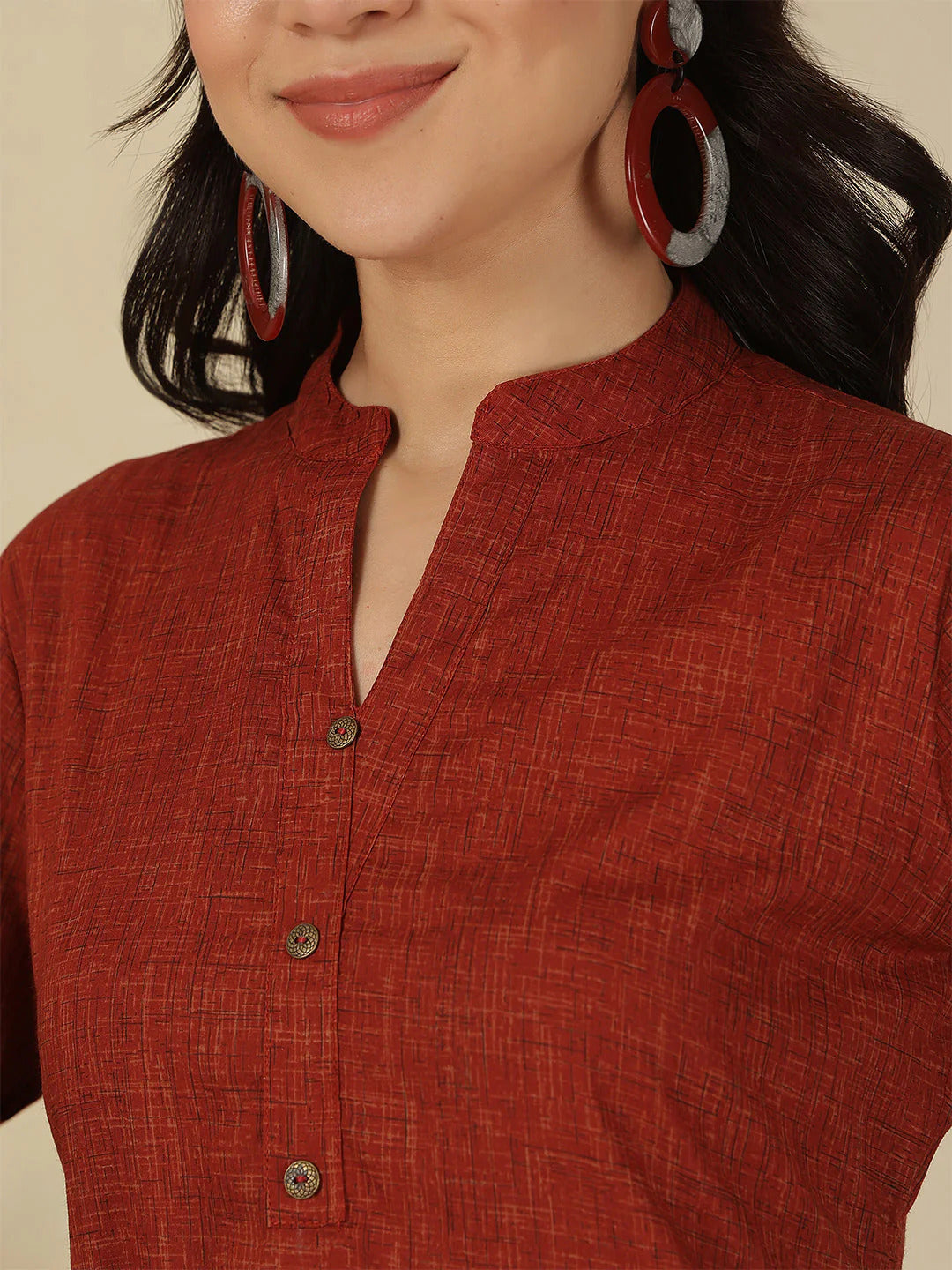 Maroon Printed Soft Cotton Short Kurti Top