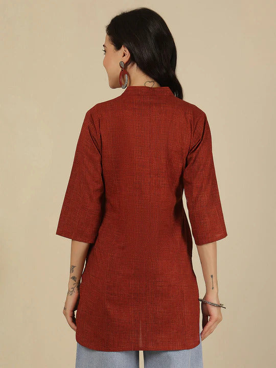 Maroon Printed Soft Cotton Short Kurti Top
