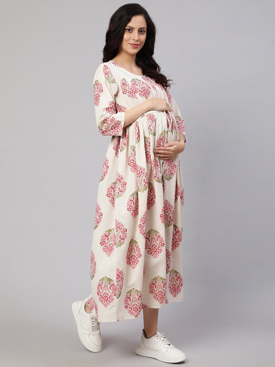 Off White Block printed Cotton Maternity Dress
