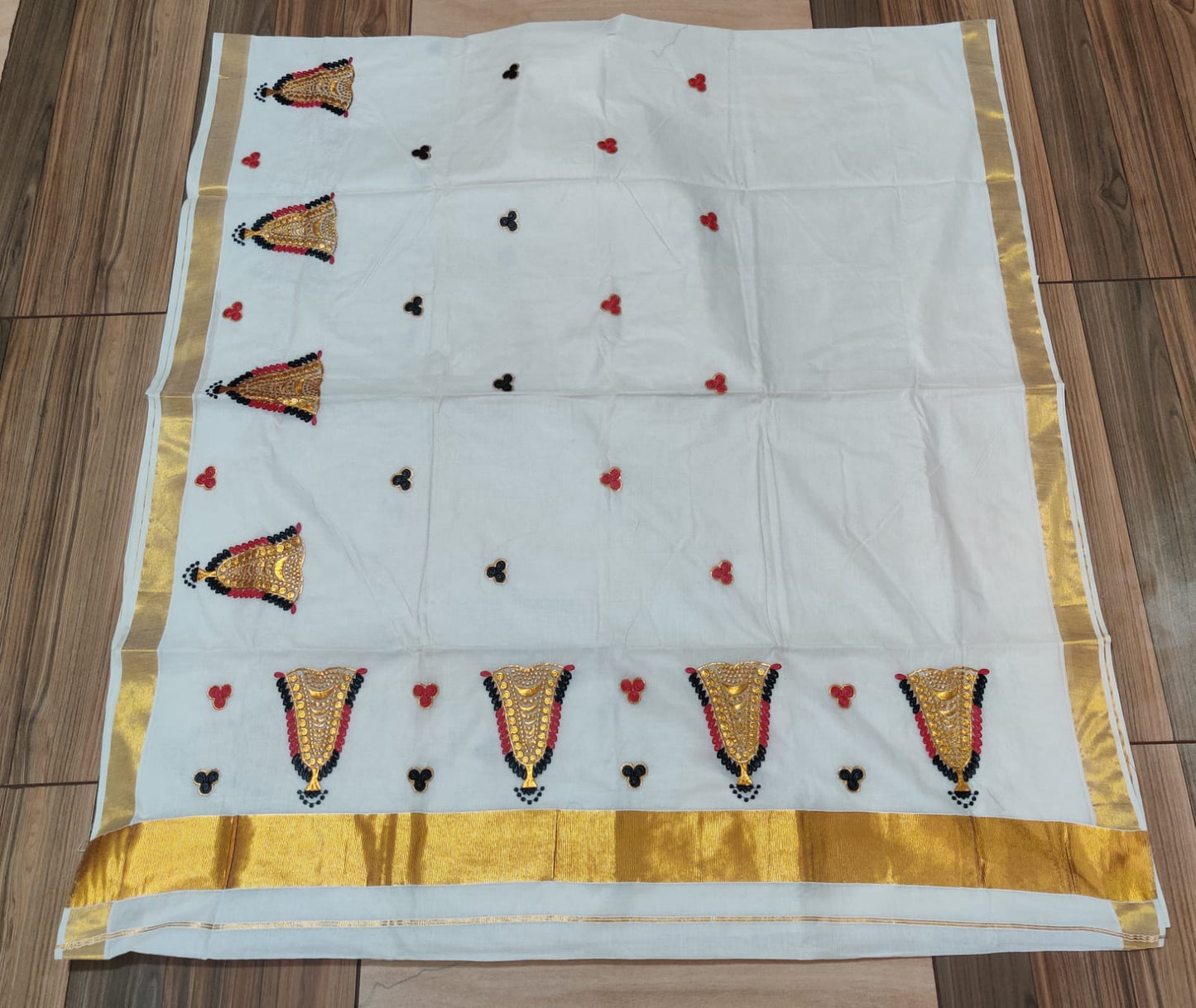 Cotton Saree with Gold Zari Border & Embroidery