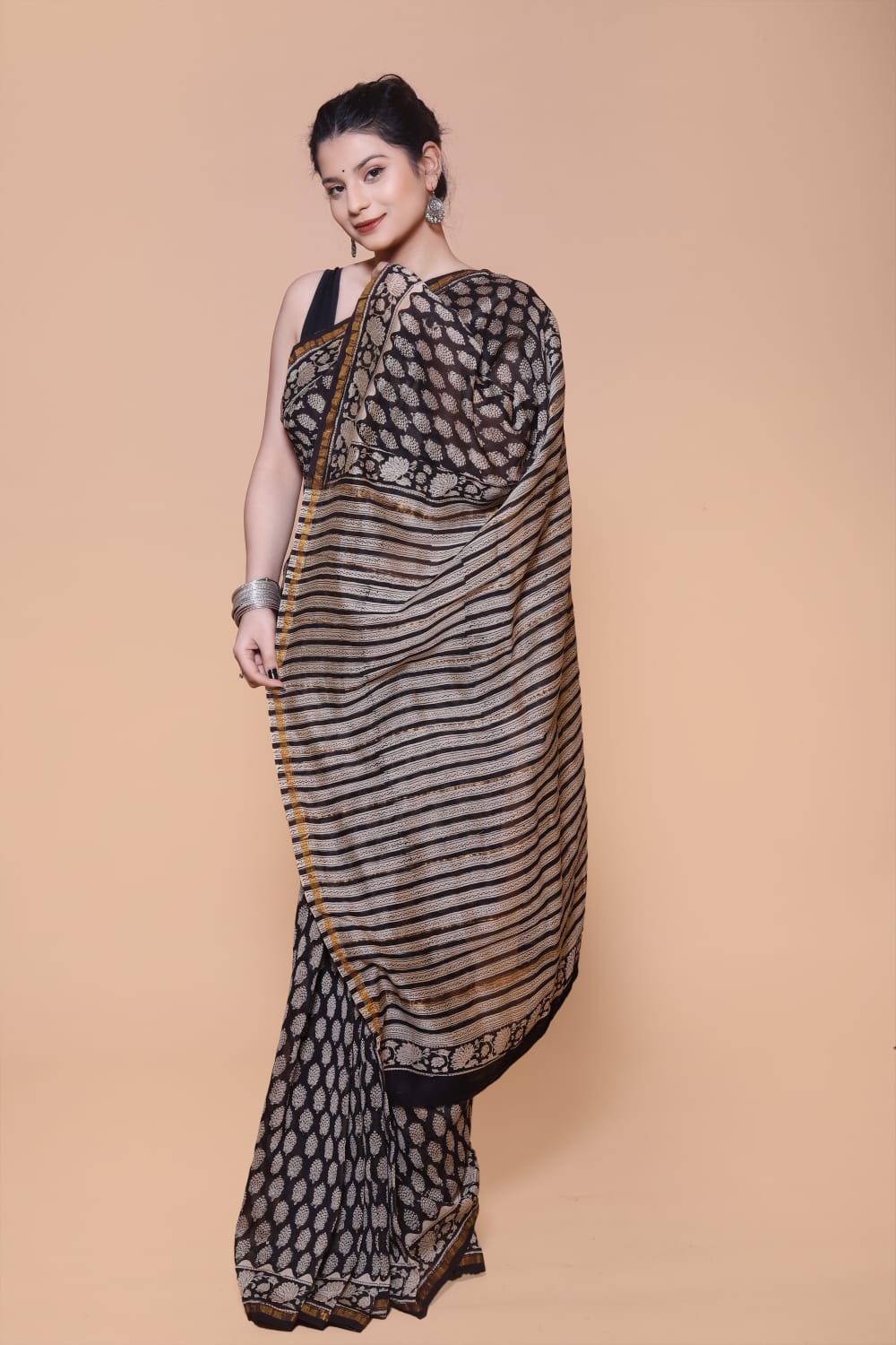 Black Pure Chanderi Silk Saree