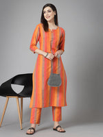 Load image into Gallery viewer, Yellow &amp;Orange Vertical Striped Cotton Kurti With Palazzo
