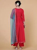 Load image into Gallery viewer, Magenta &amp; Blue Embroidered Rayon Kurti Palazzo Dupatta Set
