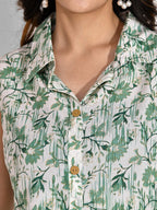 Green & White Floral Printed Rayon Co-Ord Set