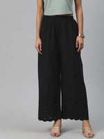 Load image into Gallery viewer, Black Cotton  Embroidered Palazzo Pants
