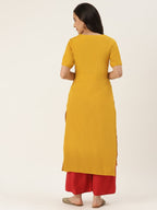 Yellow Yoke Embroidered Rayon Kurti Top (Top Only)