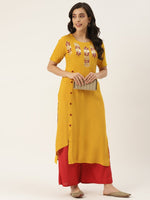 Load image into Gallery viewer, Yellow Yoke Embroidered Rayon Kurti Top (Top Only)
