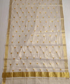 Golden Zari  Polka Weaved kerala Tissue Cotton Saree