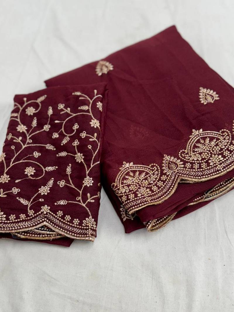 Solid Gold Zari Embroidered Georgette Sarees with Running blouse piece