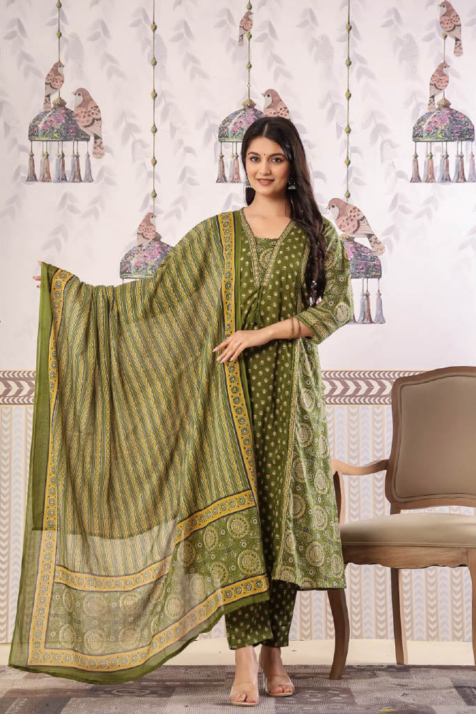 Pure cotton Printed Flared Kurti Set with front pockets