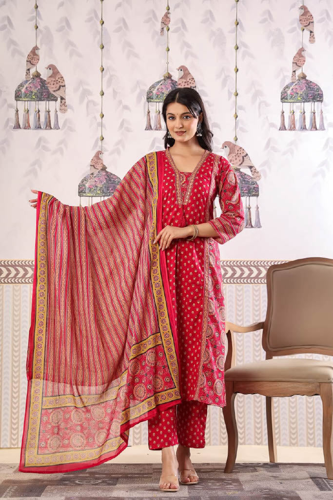 Pure cotton Printed Flared Kurti Set with front pockets