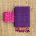Solid Khadi cotton saree with contrast kalamkari/ajrak blouse piece