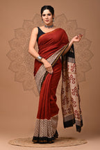 Bagru Printed Maroon Pure Chanderi Silk Saree