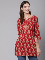 Load image into Gallery viewer, Red Cotton Printed Short Kurti Top
