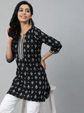 Black & White Printed Soft Cotton Short Kurti Top