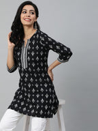 Black & White Printed Soft Cotton Short Kurti Top