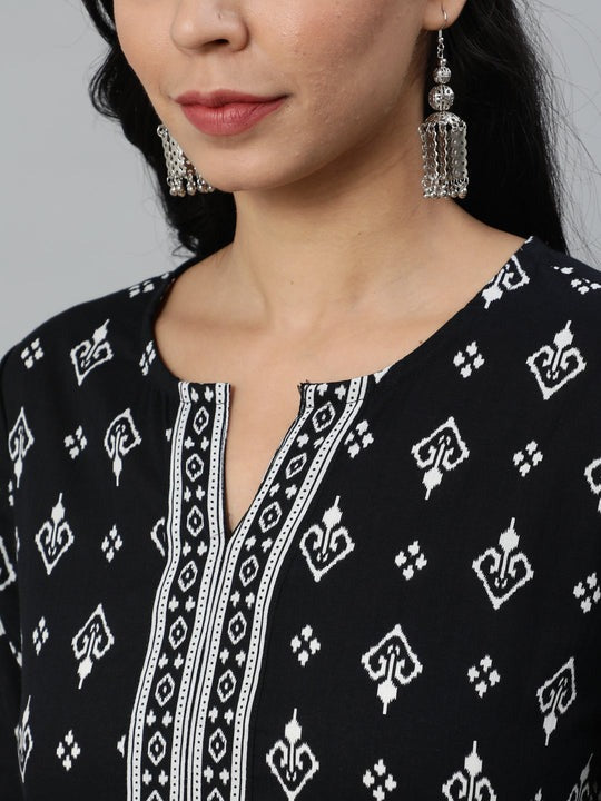 Black & White Printed Soft Cotton Short Kurti Top