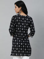 Black & White Printed Soft Cotton Short Kurti Top