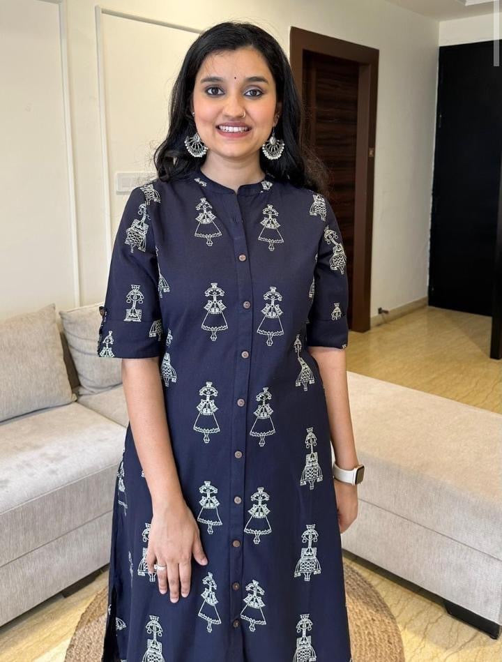 Navy Blue Printed Cotton Kurti Plazoo Set