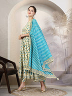 Cotton Printed Flared kurti palazzo with Dupatta