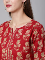 Load image into Gallery viewer, Red Cotton Printed Short Kurti Top
