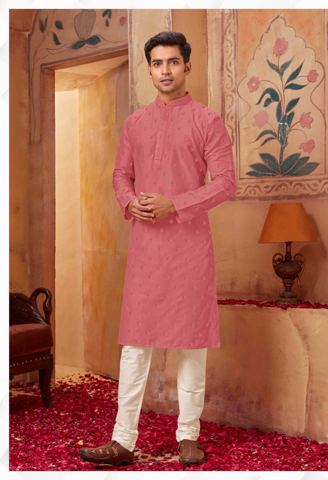 Cotton Silk Embroidered Men's Kurta Pajama Set