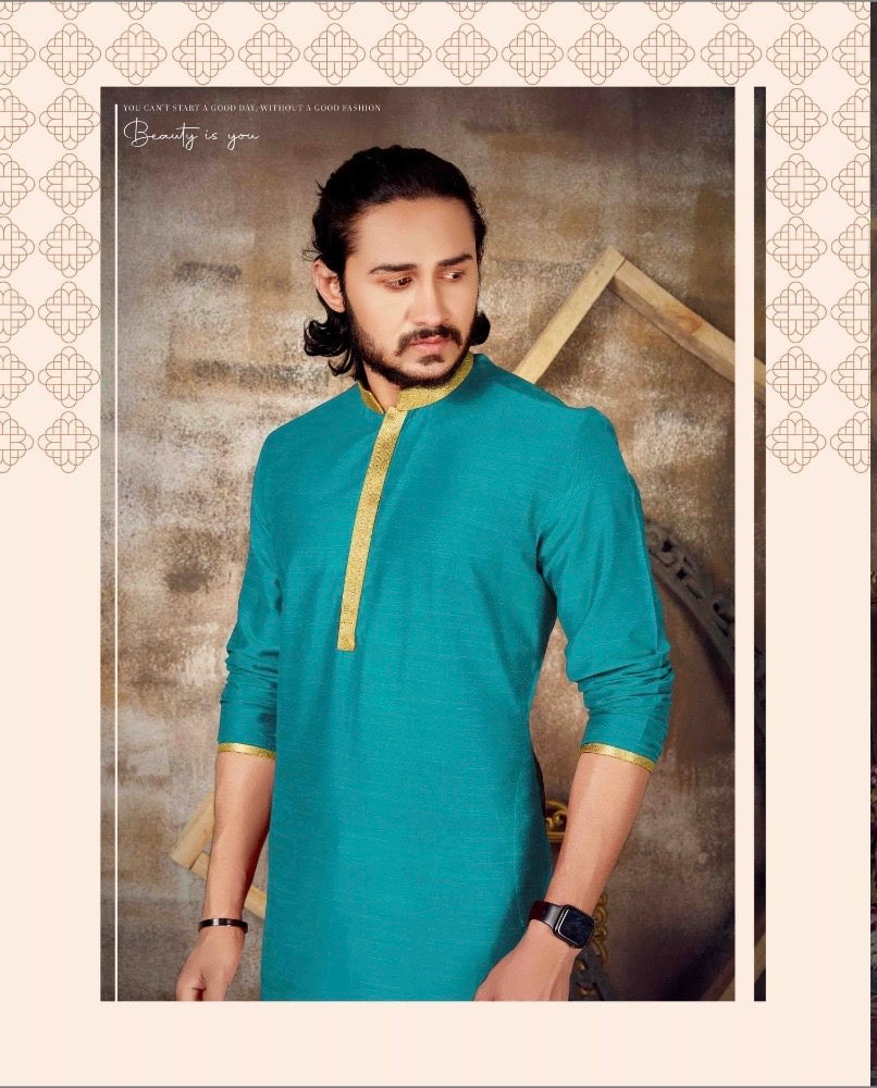 Solid Semi Silk  Men's Kurta Pajama Set