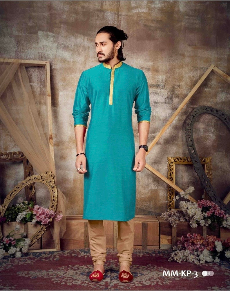 Solid Semi Silk  Men's Kurta Pajama Set
