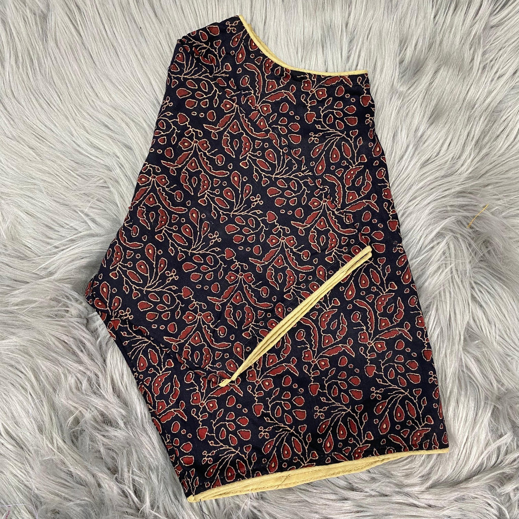 Black & Maroon Printed Cotton Saree Blouse